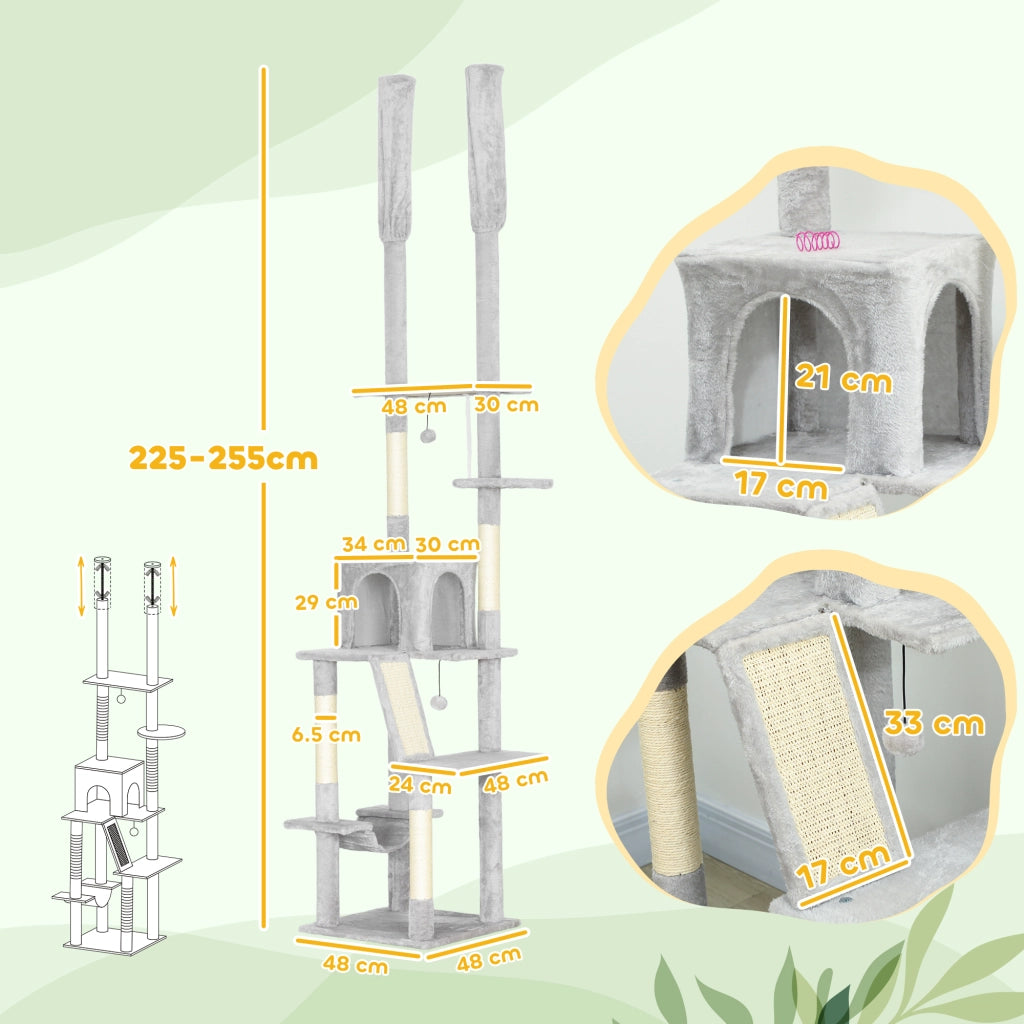 Albero Tiragraffi con Casetta e Amaca ¨C Minimal ¨C Grigio Chiaro 225-255 cm
