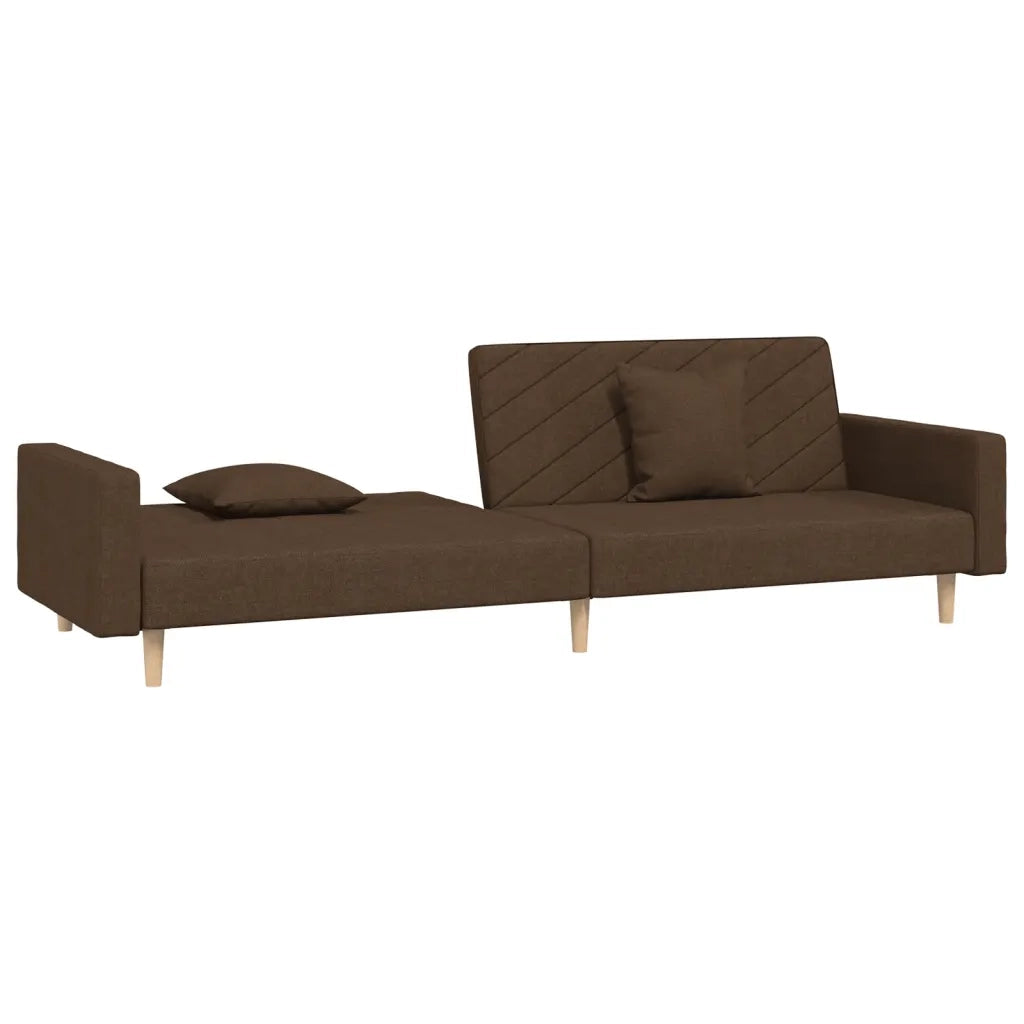 Divano Letto a 2 Posti con 2 Cuscini Marrone in Tessuto 375903