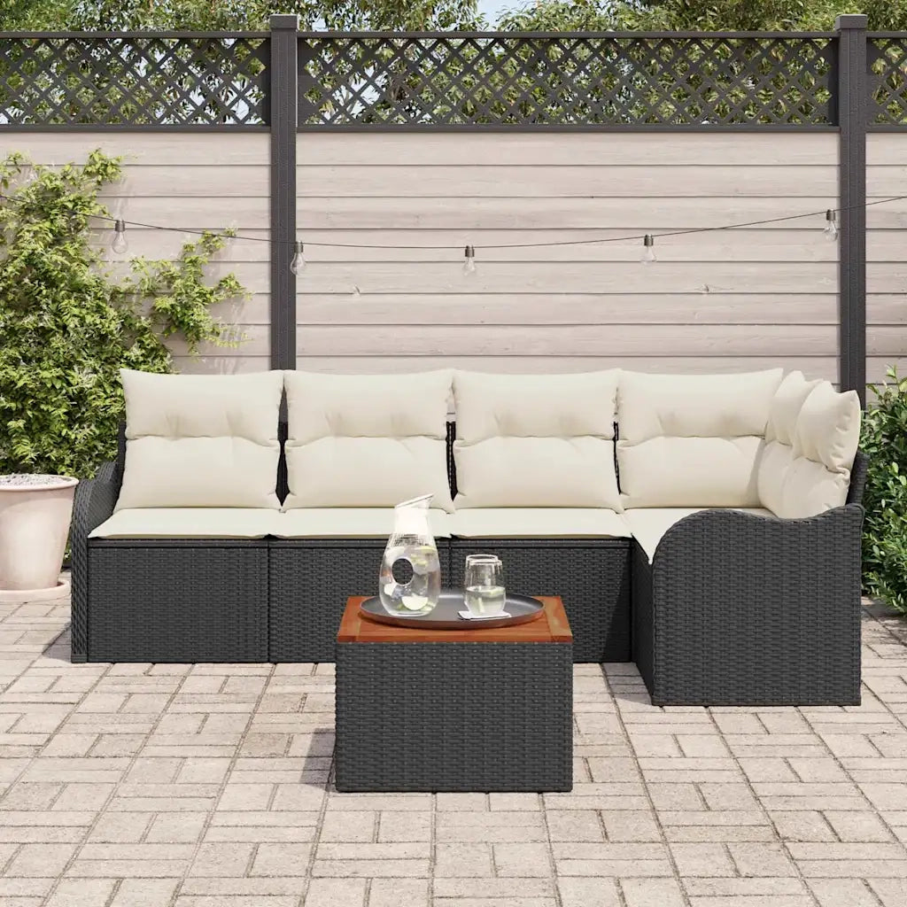 Set Divano da Giardino con cuscino 6 pcs Nero polyrattan
