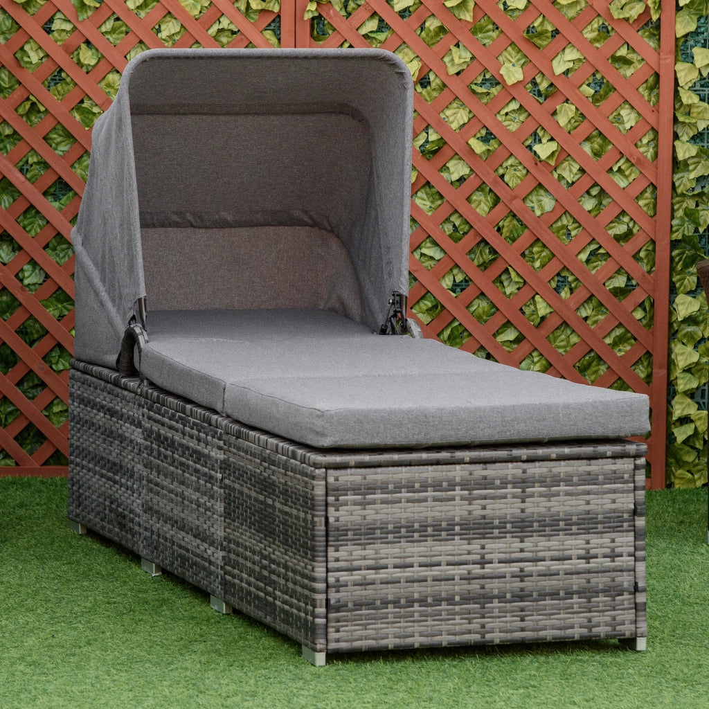 Lettino da giardino in polyrattan con cuscini e tettoia regolabile ¨C Minimal ¨C Grigio 195x65x40 cm