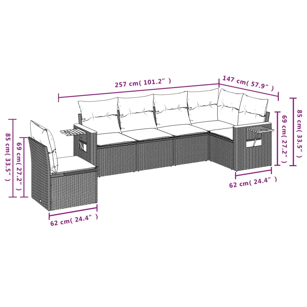 Set Divano da Giardino 6 pz con Cuscini Nero in Polyrattan 3259255