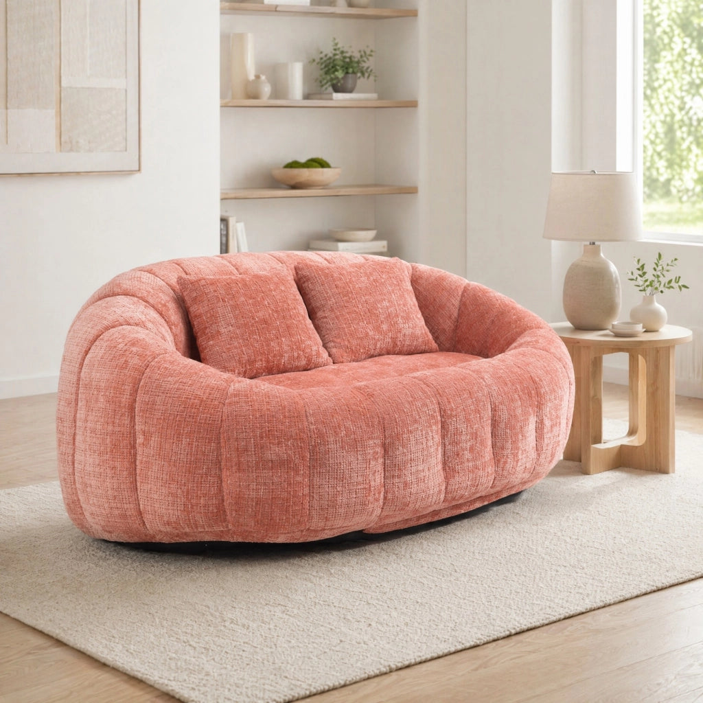 Sitzsack letto morbido in chenille rosa, divano lounge a due posti con imbottitura in memory foam, 150x95x63 cm