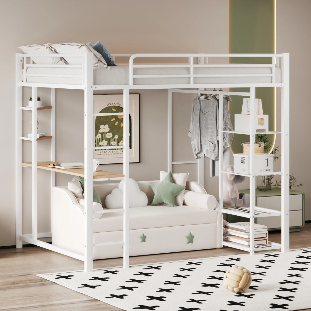 Letto a Soppalco con Scrivania e Ripiani ¨C MINIMAL ¨C Singolo 90x200, Bianco