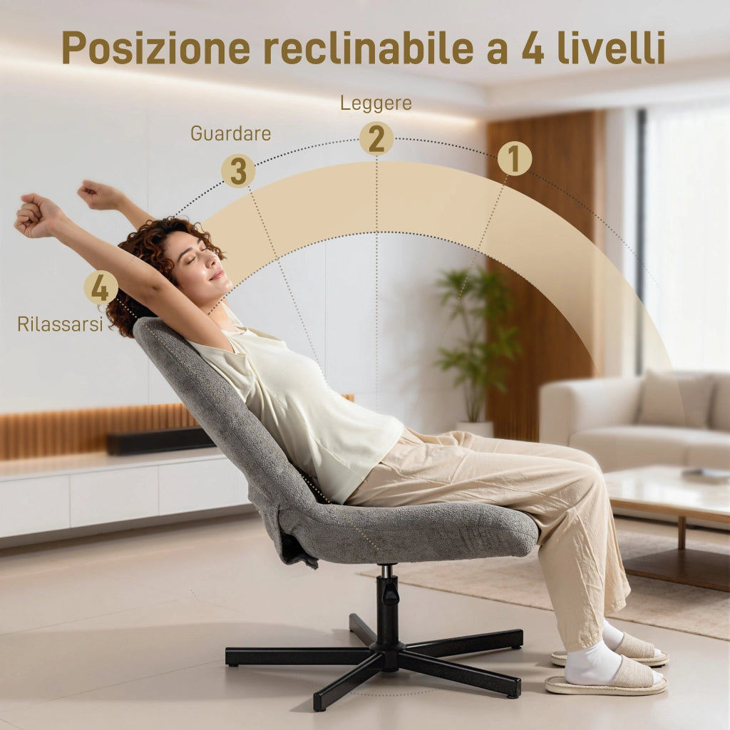 Poltrona Relax Reclinabile 4 Livelli ¨C Xylo ¨C Tessuto Effetto Velluto Grigio con Poggiapiedi, 66x80x93-104 cm