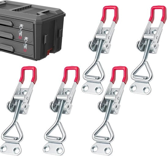 Spansluiting 5 Stuks - Kist Sluiting Verstelbare - Kniehendel Spanner Metallo - Cerniera a Serraggio 100 kg - Adatta per Armadi/Cassetti - Realizzata in Acciaio Zinato - Chiusura di Cartella