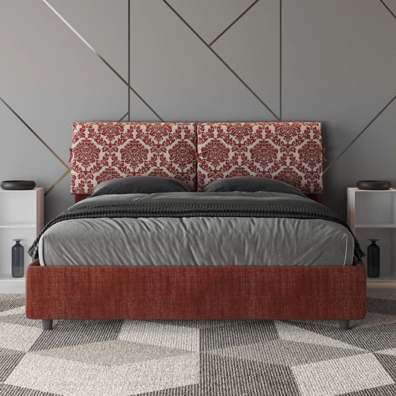Letto imbottito Matrimoniale 160x190 cm tessuto Agata Mados - Con rete,Bordeaux/Bordeaux