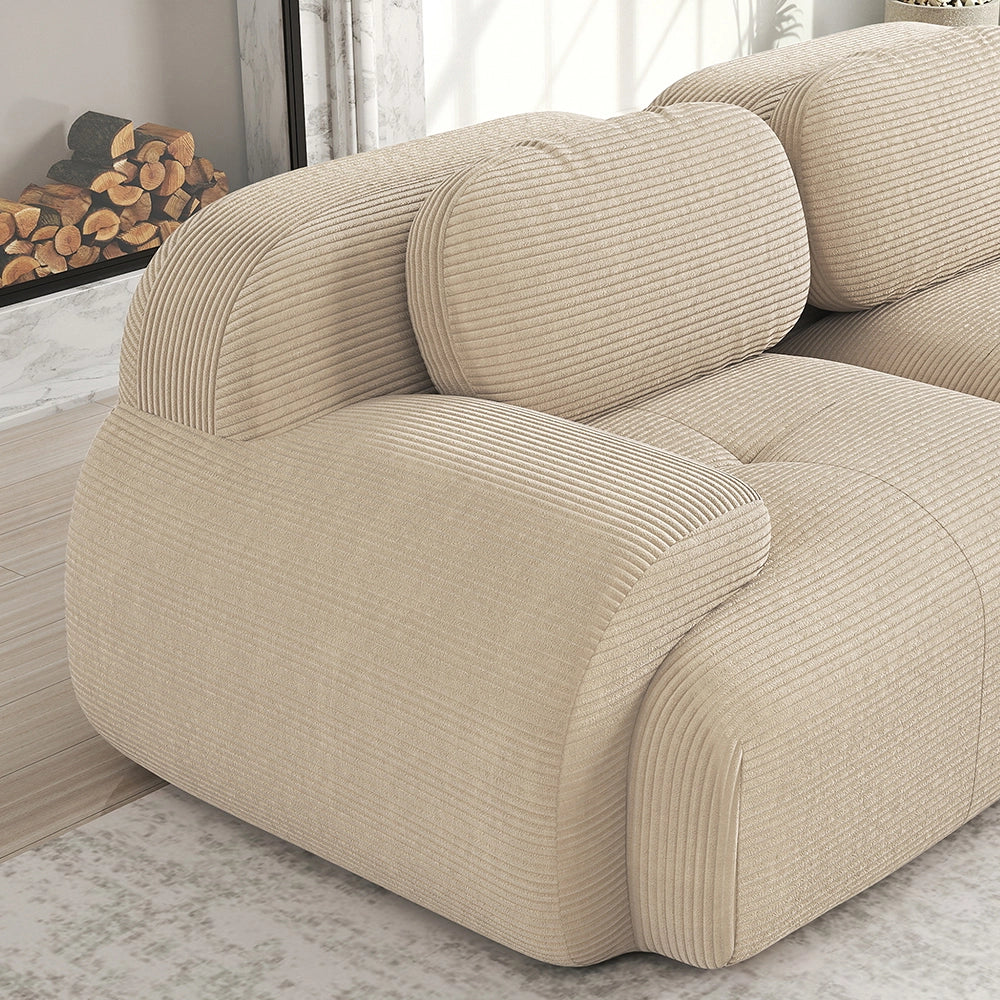Divano angolare modulare - Xylo - Velluto costato, braccioli XL, imbottitura 32D, beige