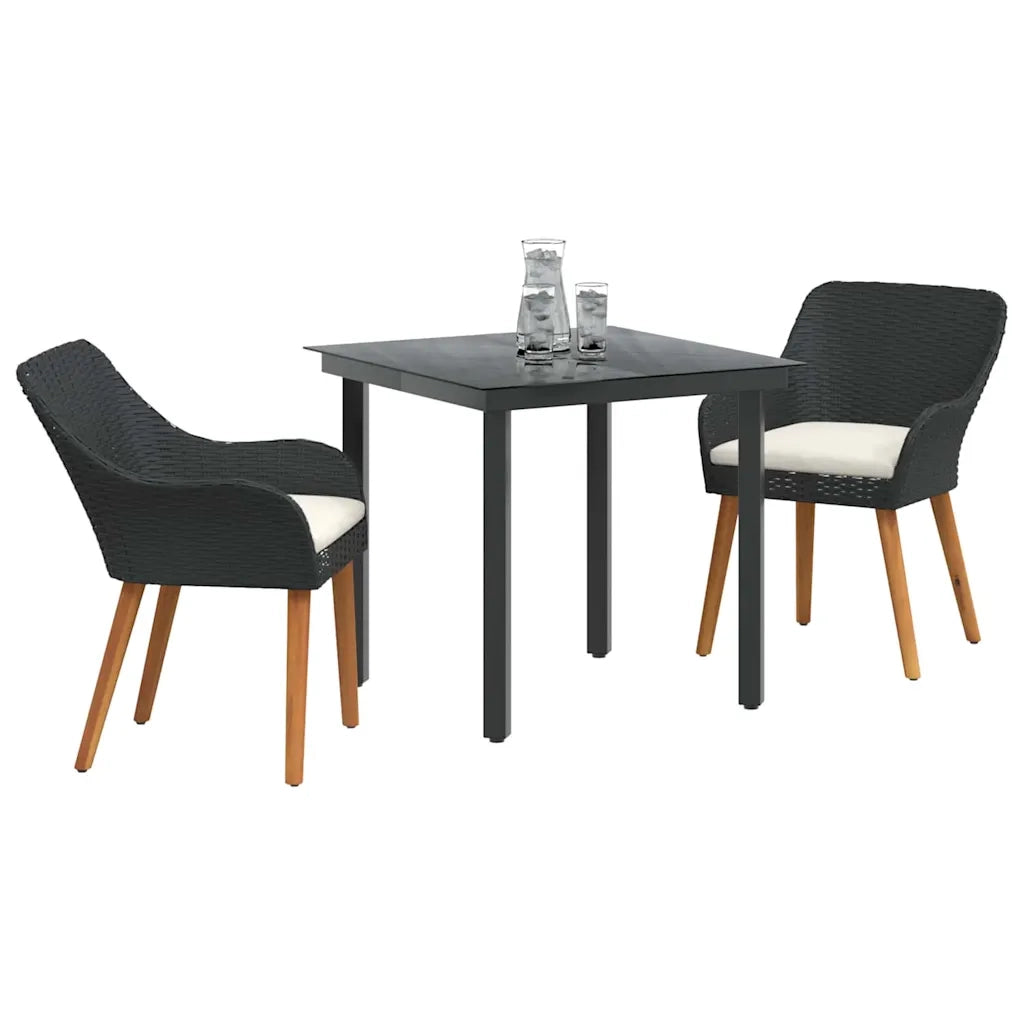 Set da Pranzo per Giardino con cuscino 3 pcs Nero polyrattan