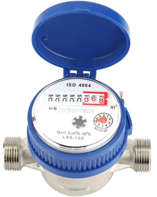 Misuratore di acqua fredda 15 mm - Misuratore di acqua per casa e giardino - Materiale di alta qualità in rame - Antiossidante - Compattato e facile da installare - Piastra di lettura chiara