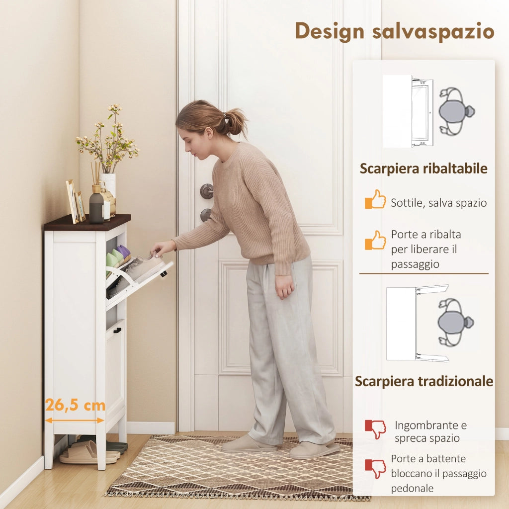 Scarpiera con 2 Cassetti Ribalta e Ripiani Regolabili ¨C Zephmum ¨C Bianco