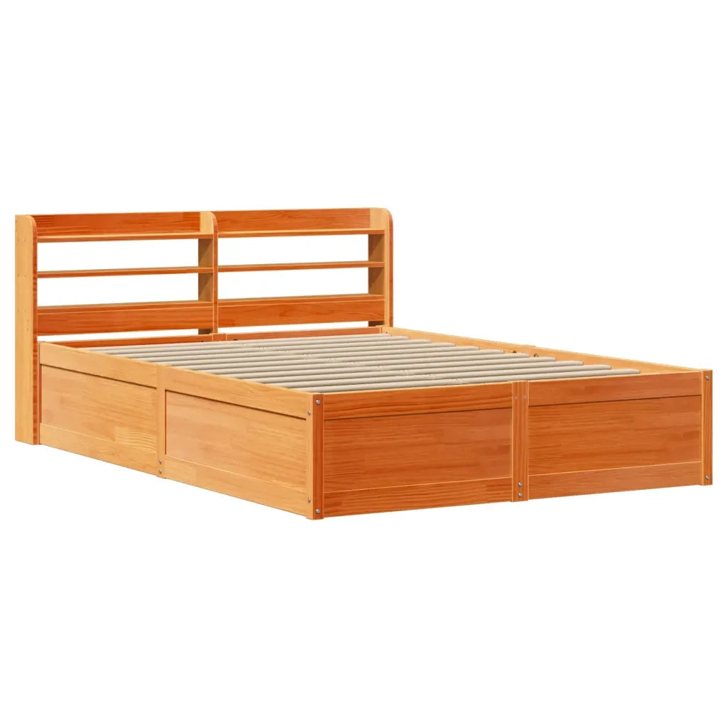 Letto matrimoniale | Letto per adulti | Giroletto con Testiera Marrone Cera 135x190 cm Massello Pino