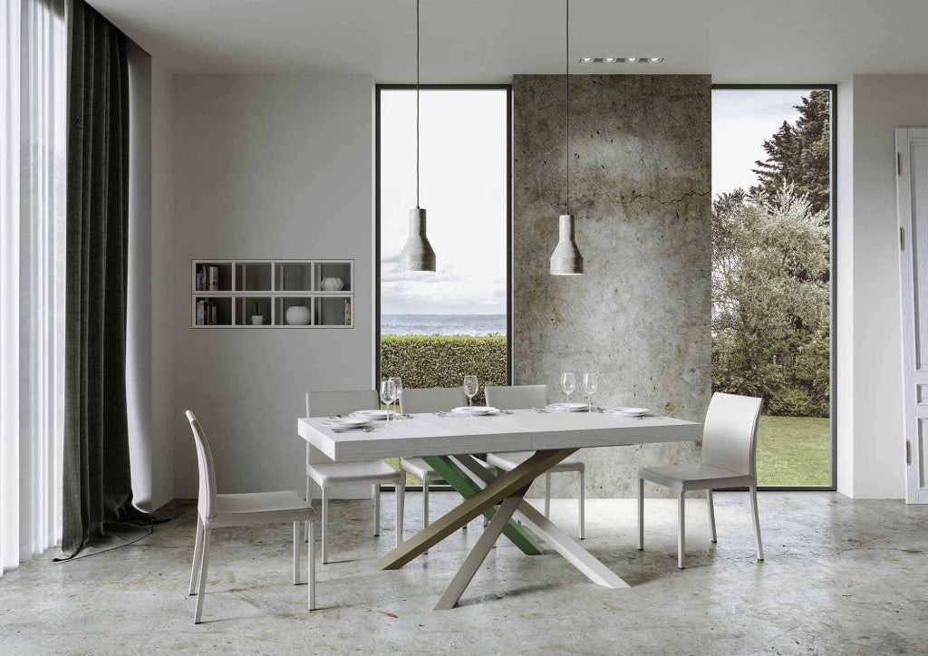 Tavolo Allungabile 160-420x90x77 cm Volantis Premium Bianco Frassino Telaio 4A