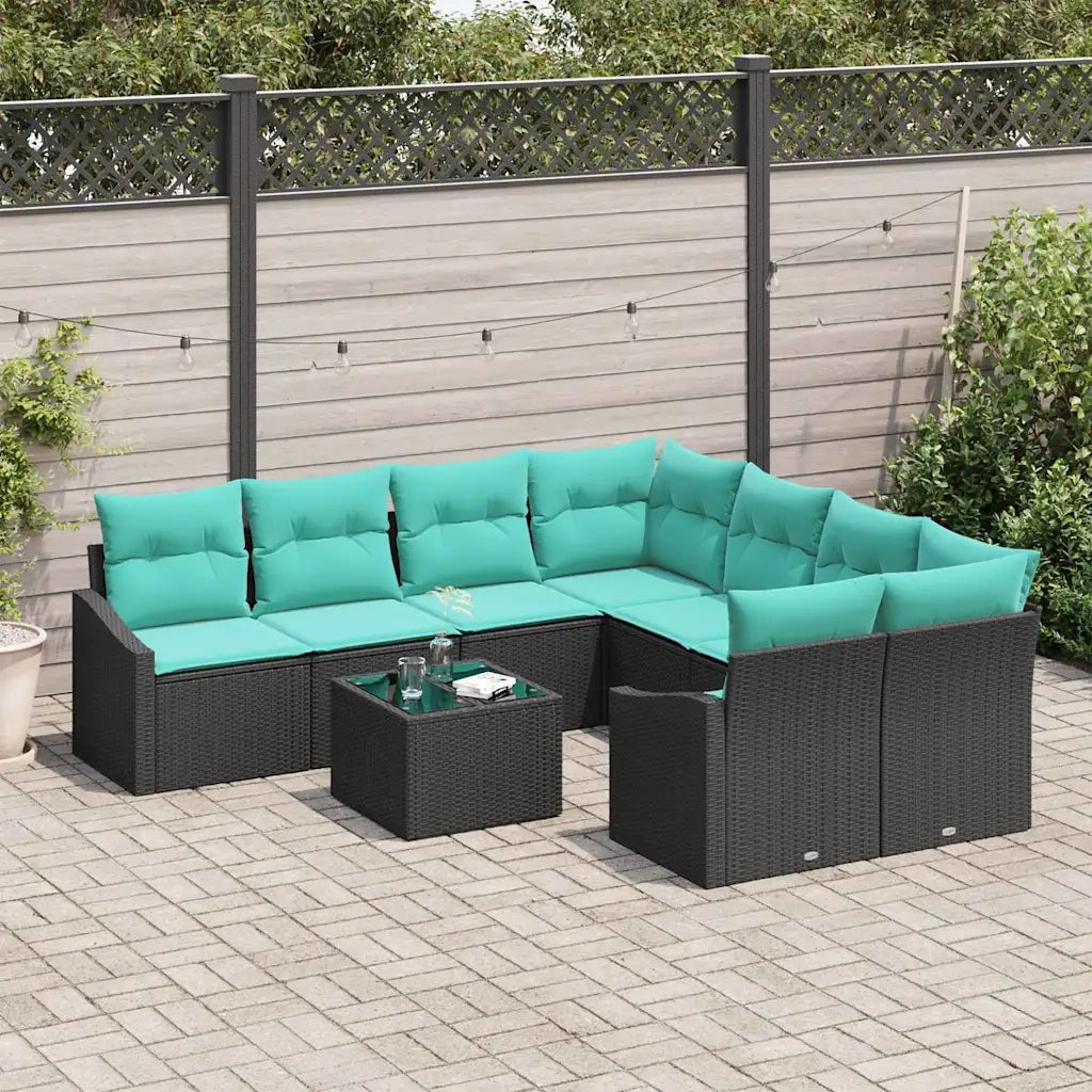 Set di divani con cuscino 9 pcs Nero e Turchese polyrattan 3346666