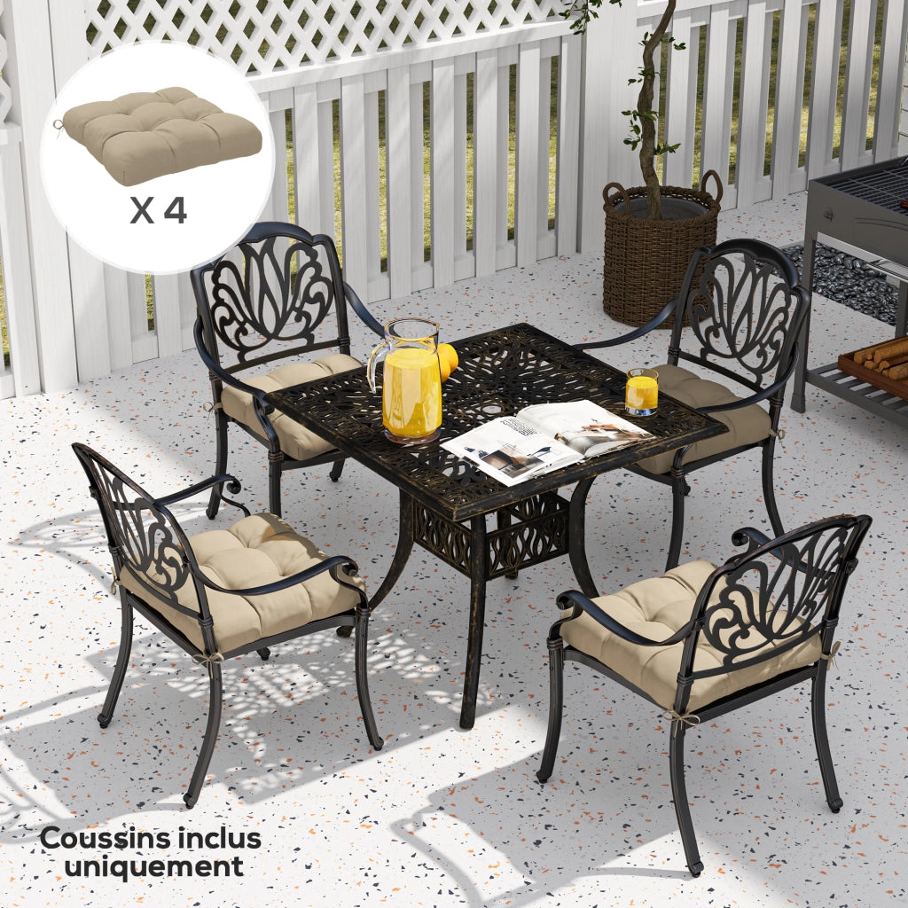 Set 4 cuscini per sedie da giardino ¨C Xylo ¨C imbottiti 10 cm con lacci 48x48 cm cachi