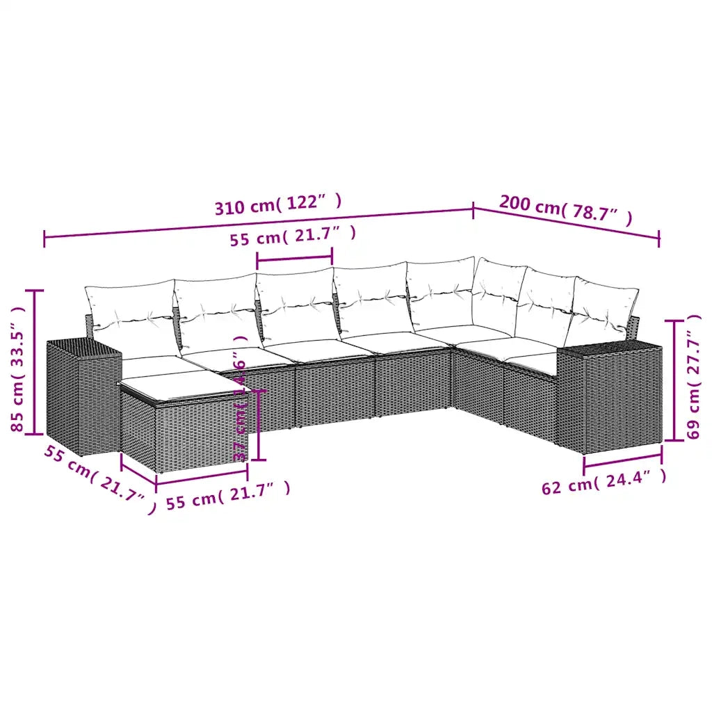 Set Divani da Giardino 8 pz con Cuscini Nero in Polyrattan 3222956