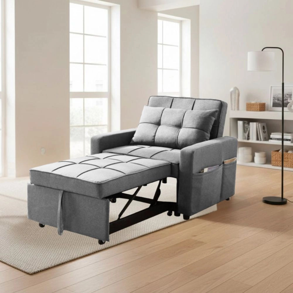 Poltrona Letto Miray in Tessuto Grigio con Seduta Trapuntata – Design Salvaspazio