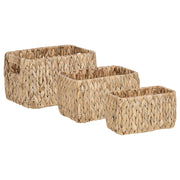 Set di 3 cestini portaoggetti in giacinto d'acqua chiaro fatti a mano maniglie scaffali design boho