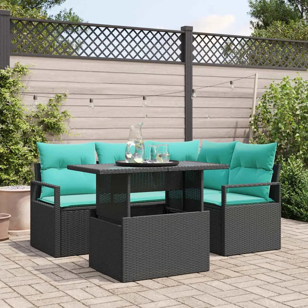 Set Divano da Giardino con cuscino 5 pcs Nero e blu polyrattan 3348822