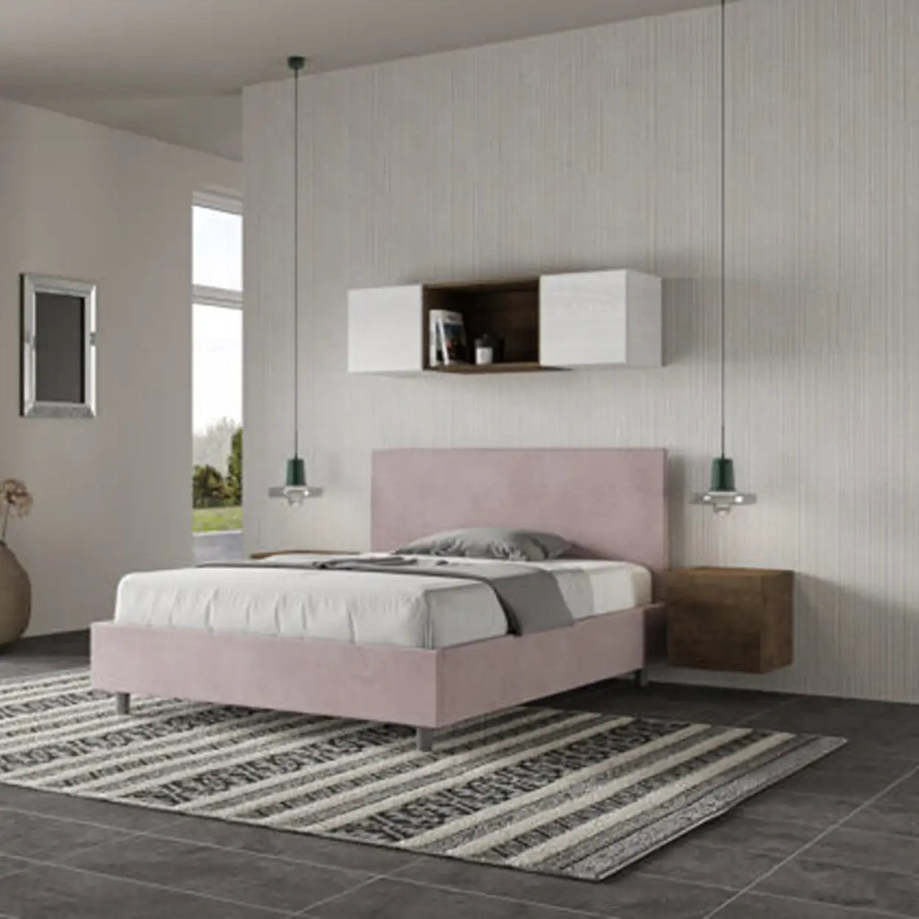Letto matrimoniale francese senza rete imbottito 140x210 microfibra glicine Adele