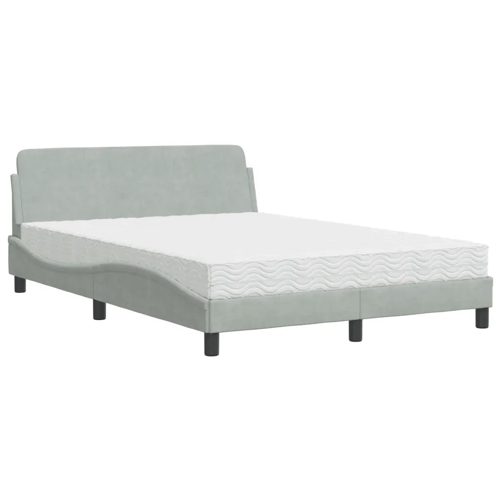 Letto con Materasso Dover Grigio Chiaro 140x190 cm in Velluto