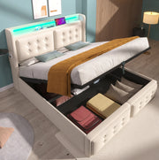 Letto imbottito 180x200 con testiera LED, USB e contenitore salvaspazio