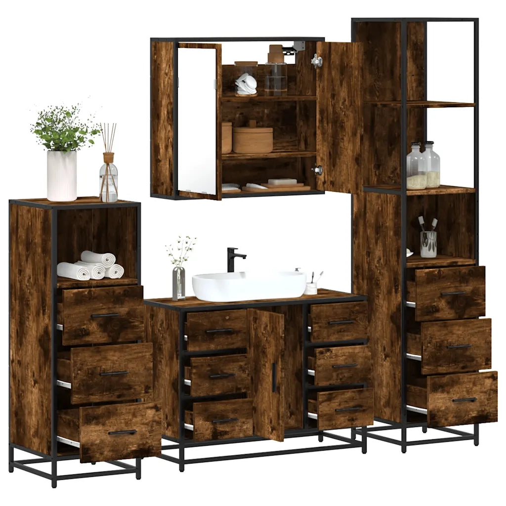 Set Mobili da Bagno 4 pz Rovere Fumo in Legno Multistrato 3301262