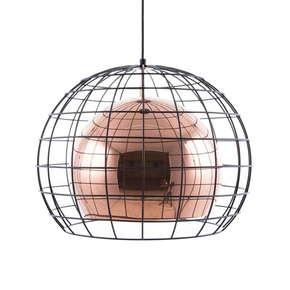 Lampada da Soffitto in Metallo Ramato con Paralume a Gabbia 128 cm