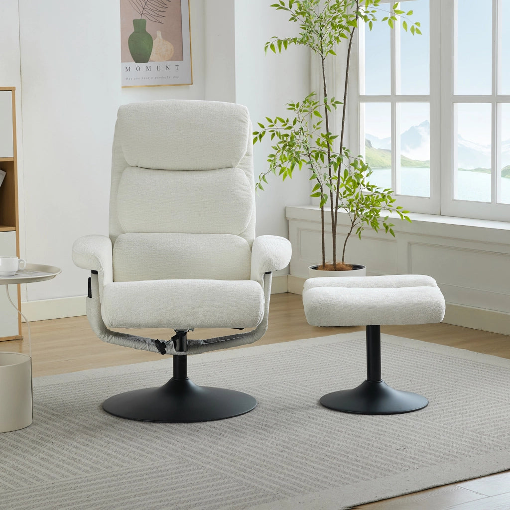 Poltrona Relax Reclinabile Massaggiante Elettrica con Poggiapiedi ¨C MINIMAL ¨C Chenille Bianco, Girevole 360¡ã