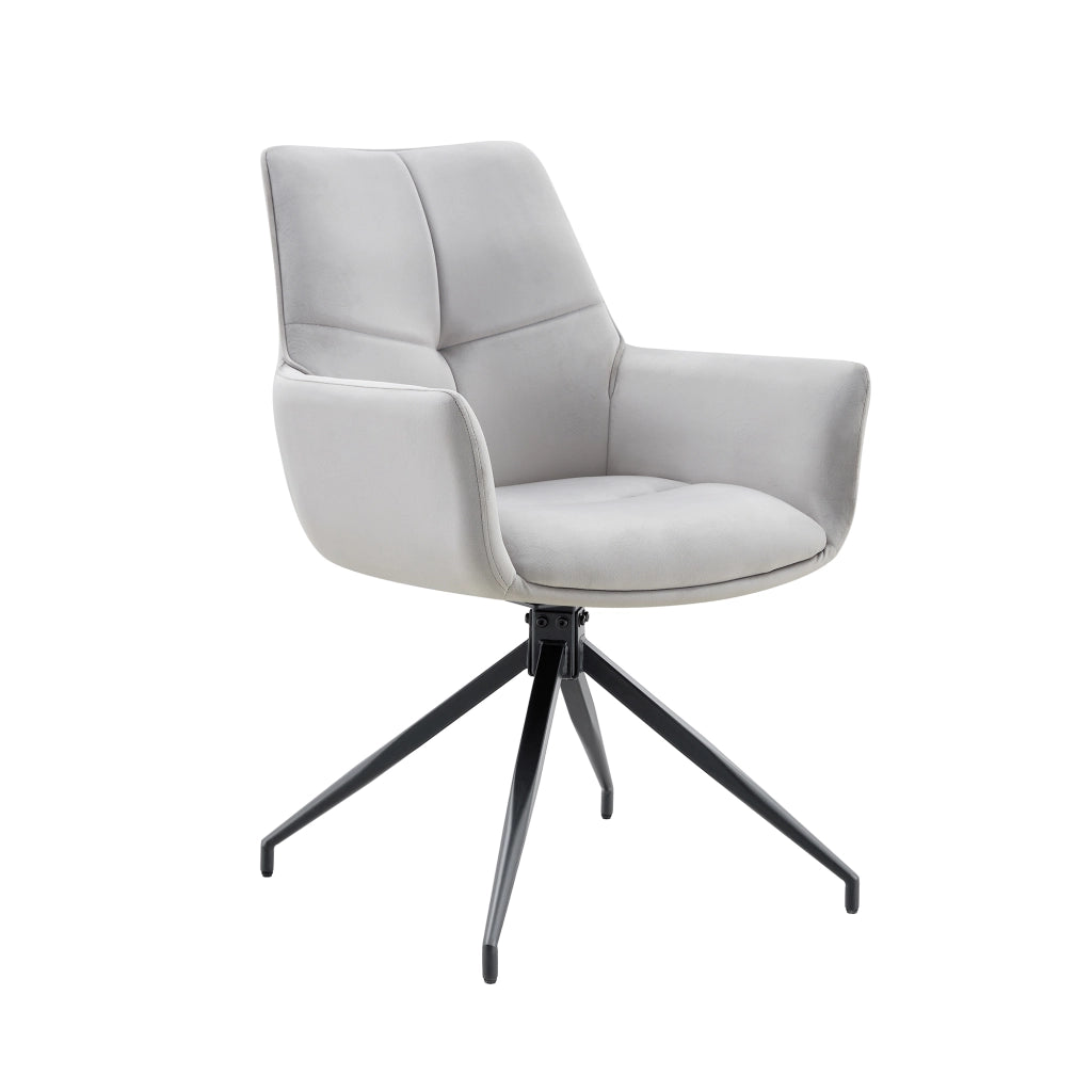 Sedia girevole a 360 gradi in tessuto grigio chiaro e metallo nero con braccioli 71 × 57,5 × 52,5 cm