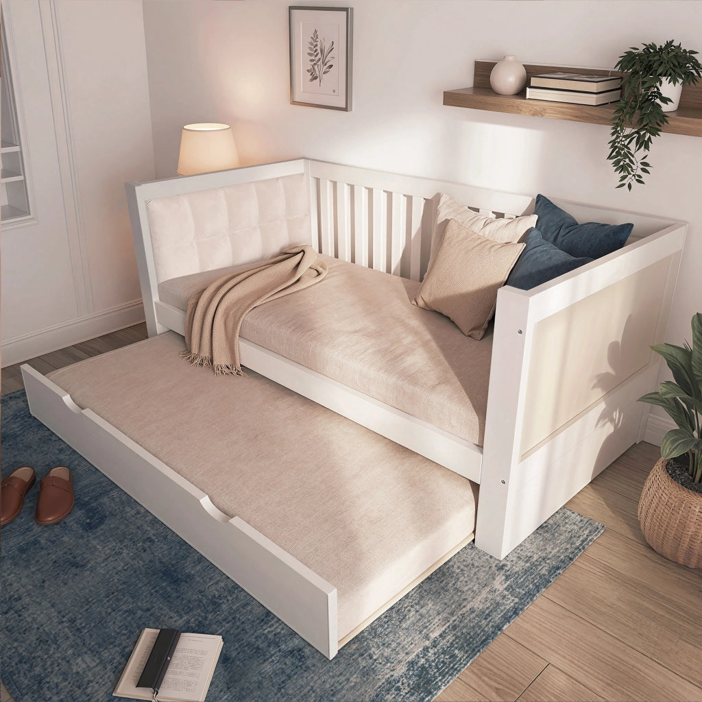 Tagesbett con letto estraibile legno bianco 90x200 cm