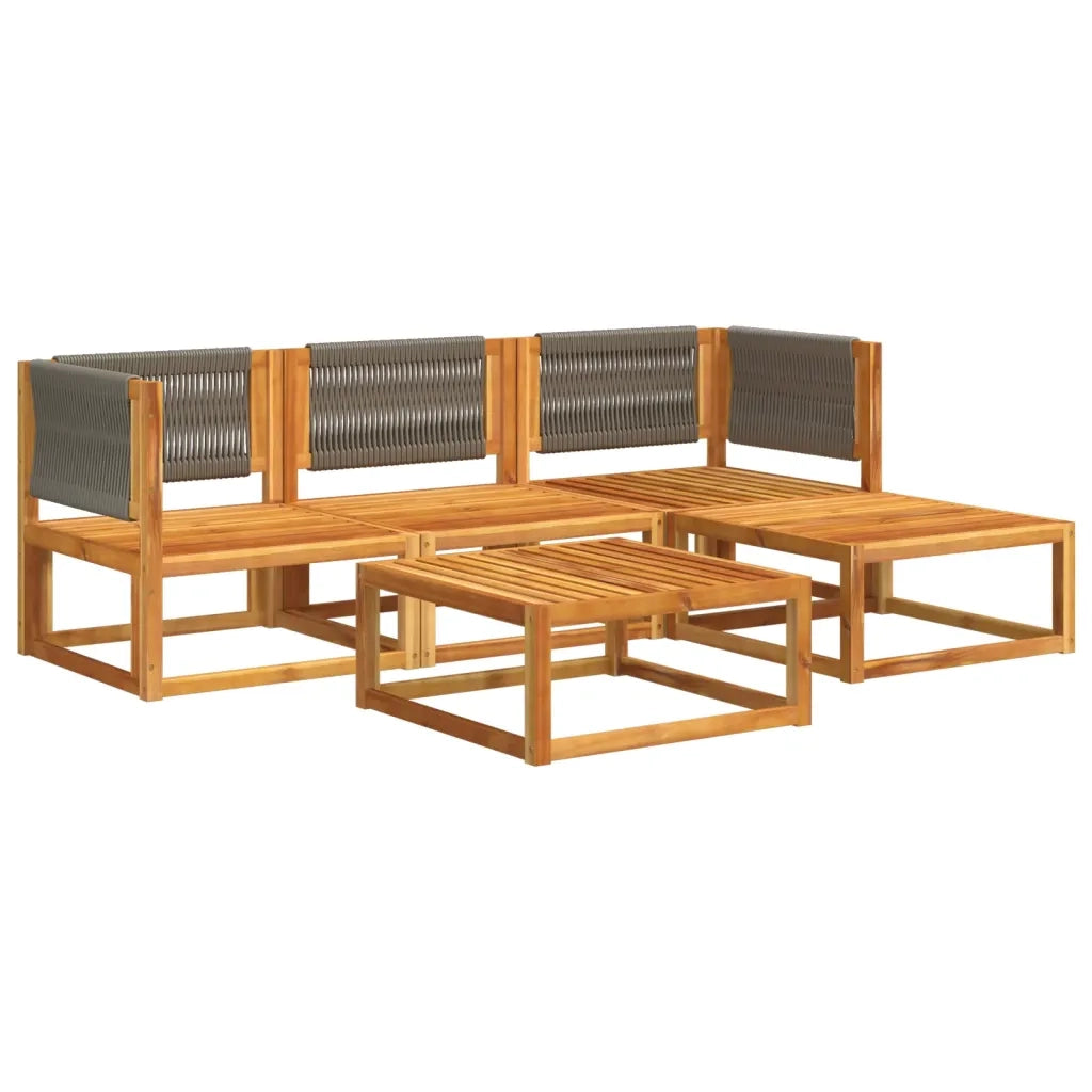 Set di divani da giardino 5 pezzi con cuscini in legno di acacia e corda