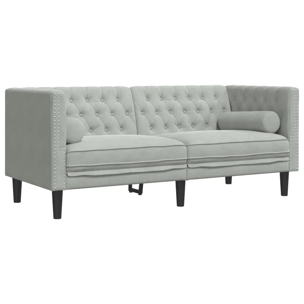 Set Divani Chesterfield 2pz con Cuscini Grigio Chiaro Velluto 3209291