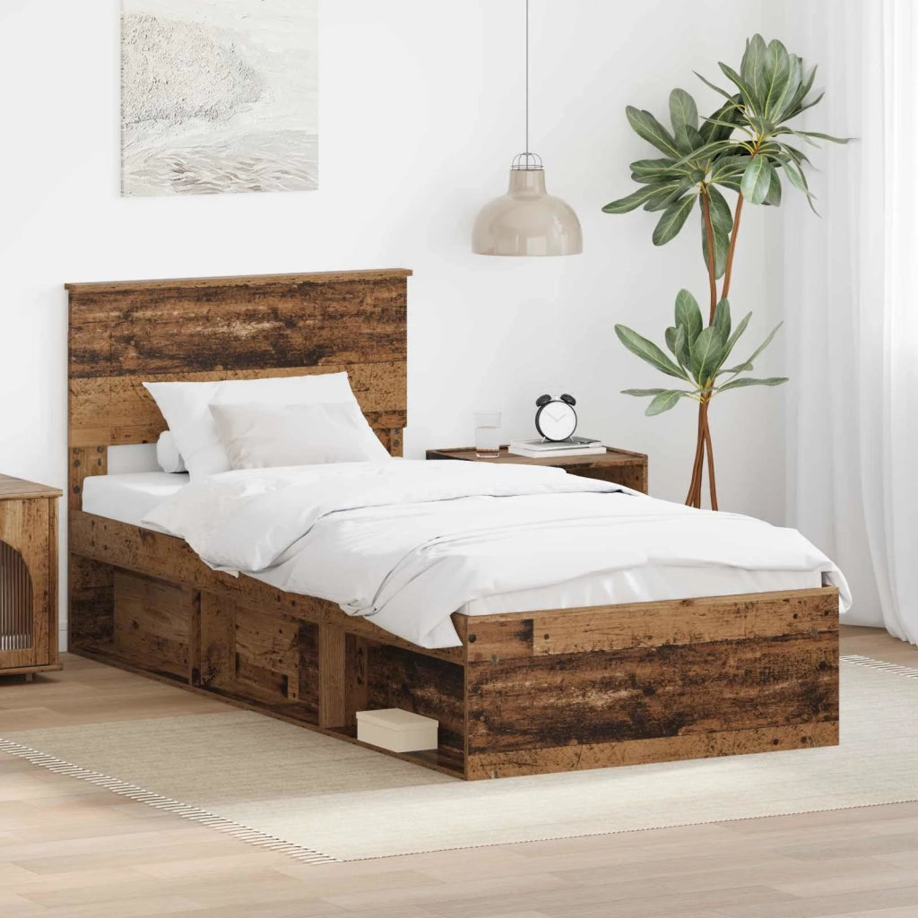 Letto singolo | Letto per adulti | Struttura del letto con testiera Legno vecchio 100 x 200 cm