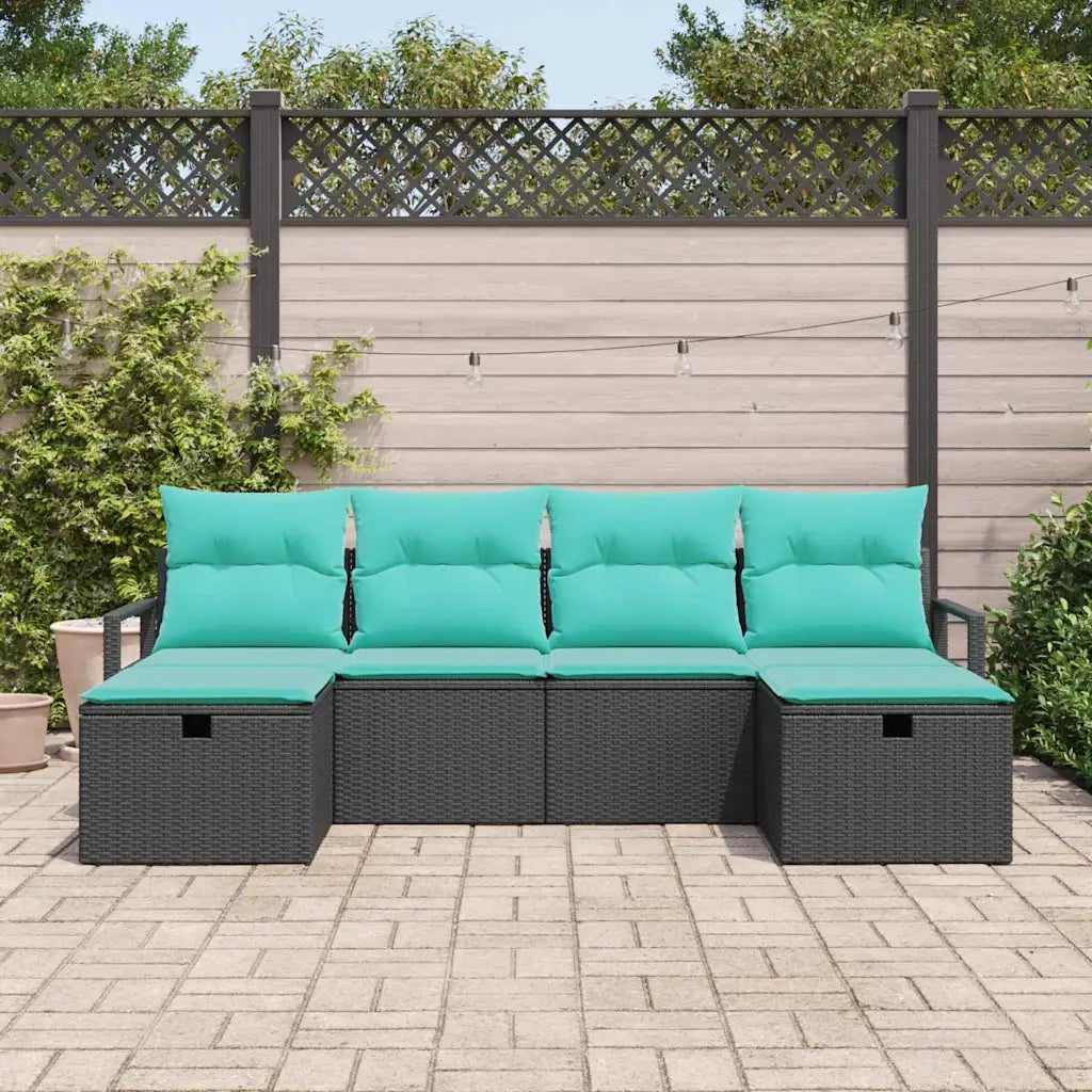 Set di divani con cuscino 6 pcs Nero e Turchese polyrattan 3359225