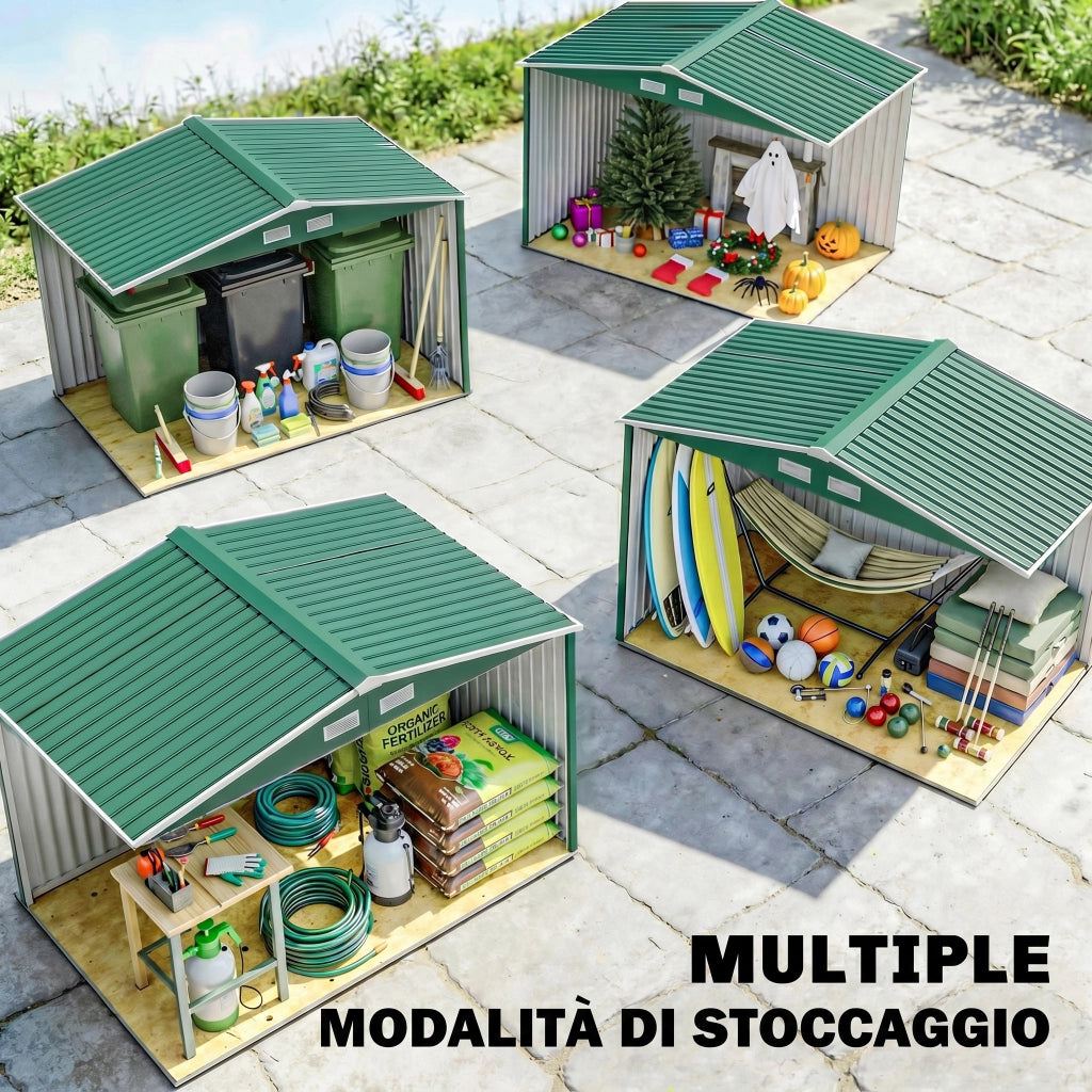 Casetta da Giardino in Acciaio ¨C Xylo ¨C Verde Scuro 277x195x192 cm