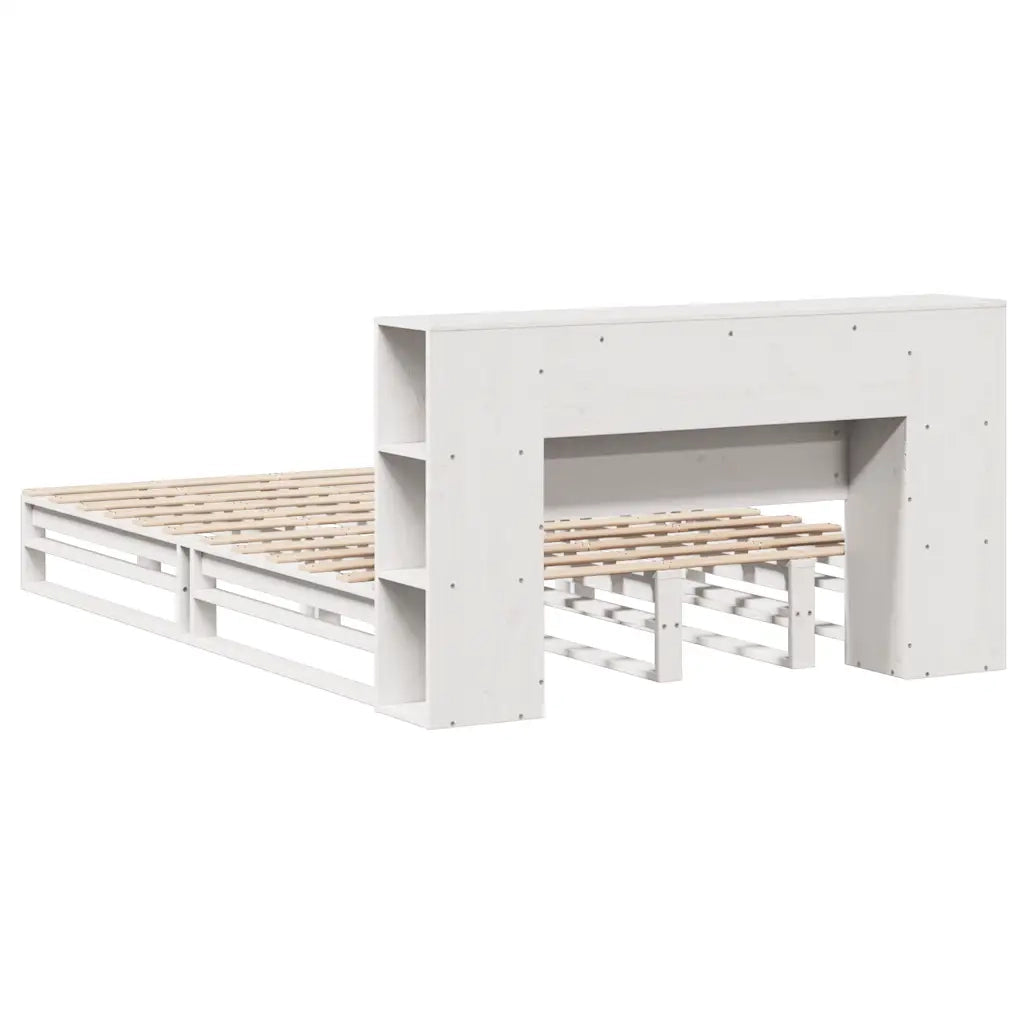 Letto Libreria senza Materasso-Struttura Letto con contenitore Bianco 150x200 cm Legno Massello