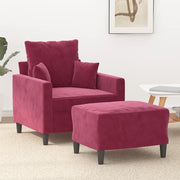 Divano Sedia-Poltrona con Poggiapiedi Rosso Vino 60 cm in Velluto 647966