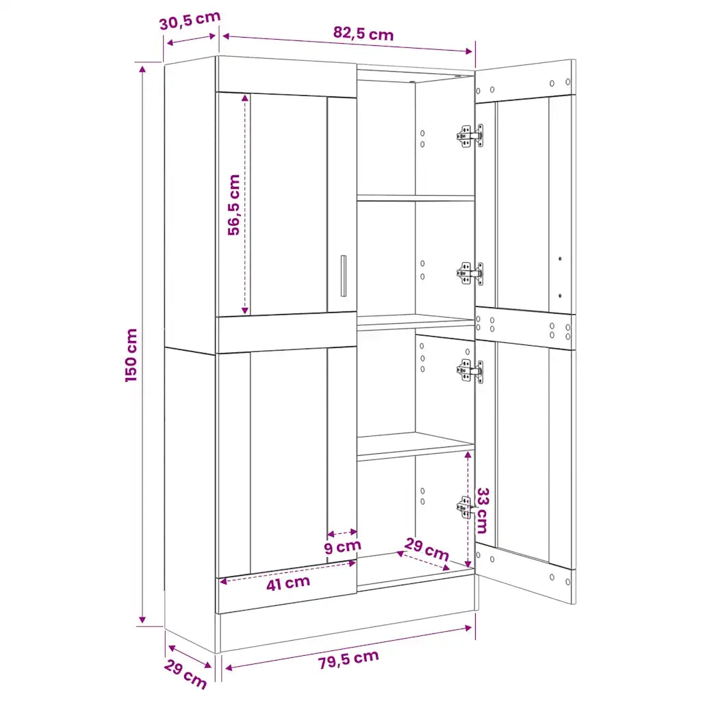 Libreria-Scaffale per Libri-Mobile di Stoccaggio Bianco Lucido 82,5x30,5x150 cm in Legno Multistrato