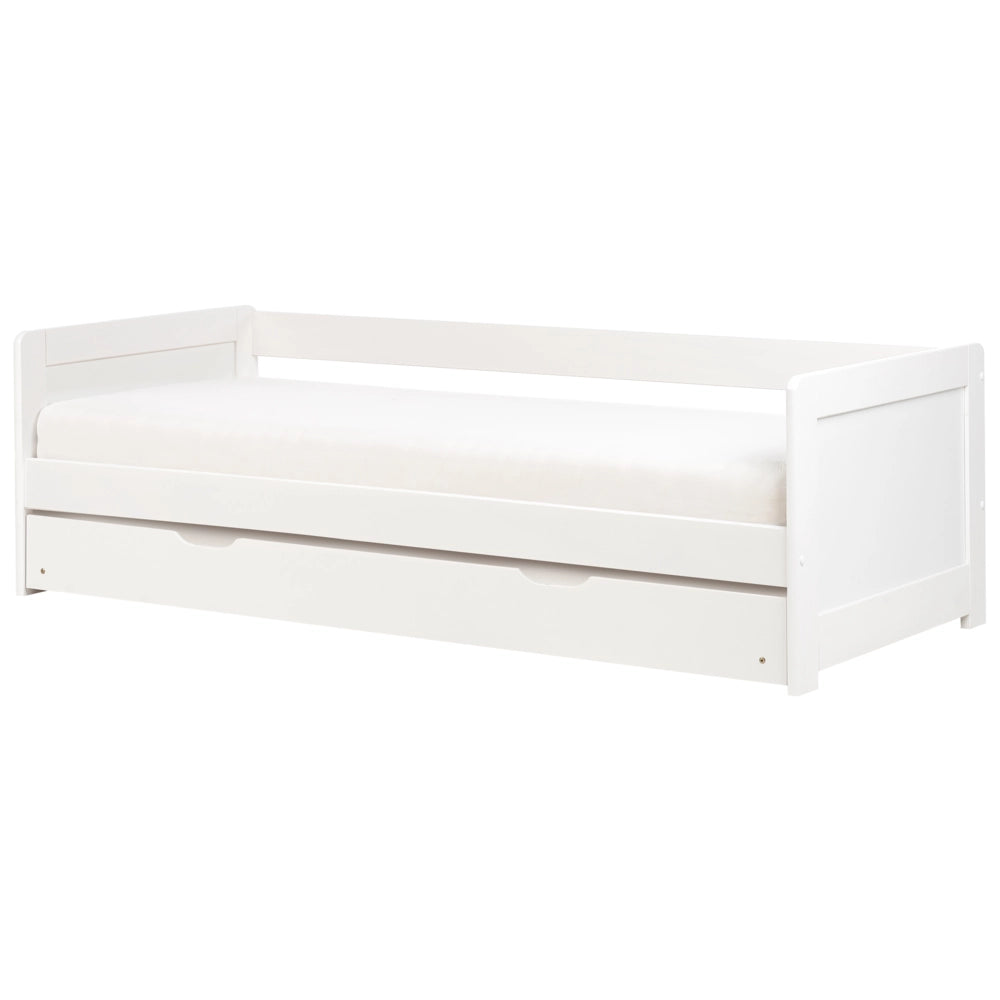 Letto a castello per bambini in legno di pino bianco struttura di dimensioni singole EU con telaio estraibile extra.
