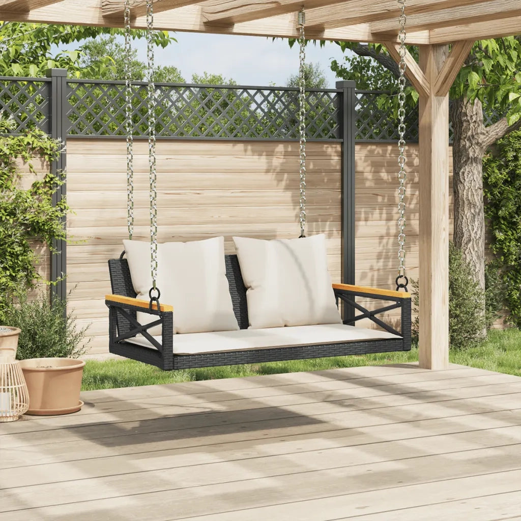 Panchina a Dondolo con Cuscini Nera 109x62x40 cm in Polyrattan 368155