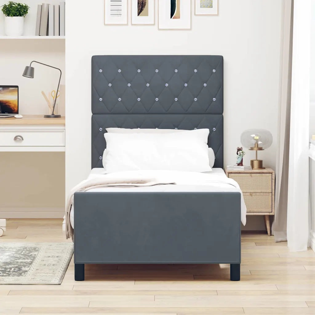 Letto a molle con testiera Grigio scuro 100 x 200 cm Velluto