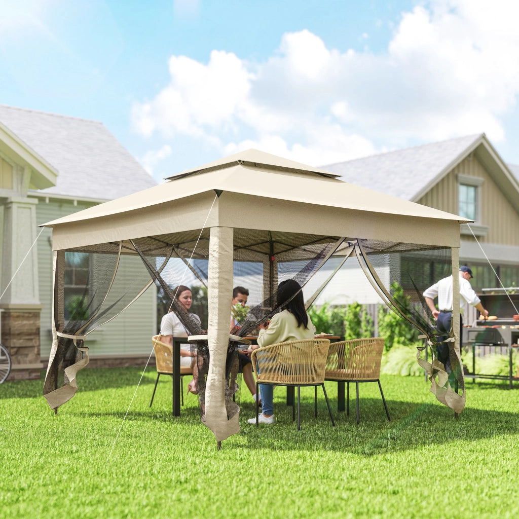 Gazebo pieghevole pop-up 3x3m ¨C Xylo ¨C metallo poliestere impermeabile anti UV con zanzariere crema