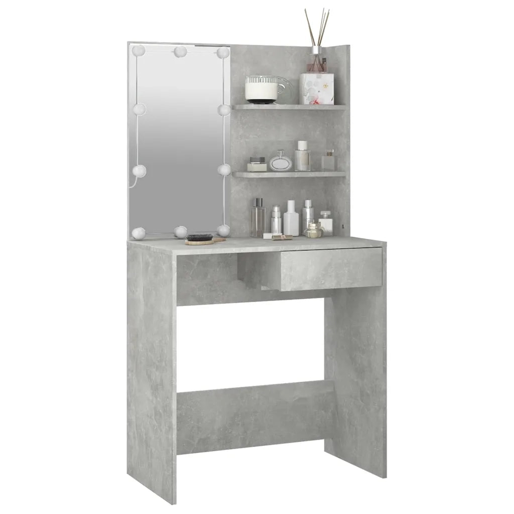 Toeletta | Tavolo da Trucco con LED Grigio Cemento 74,5x40x141 cm
