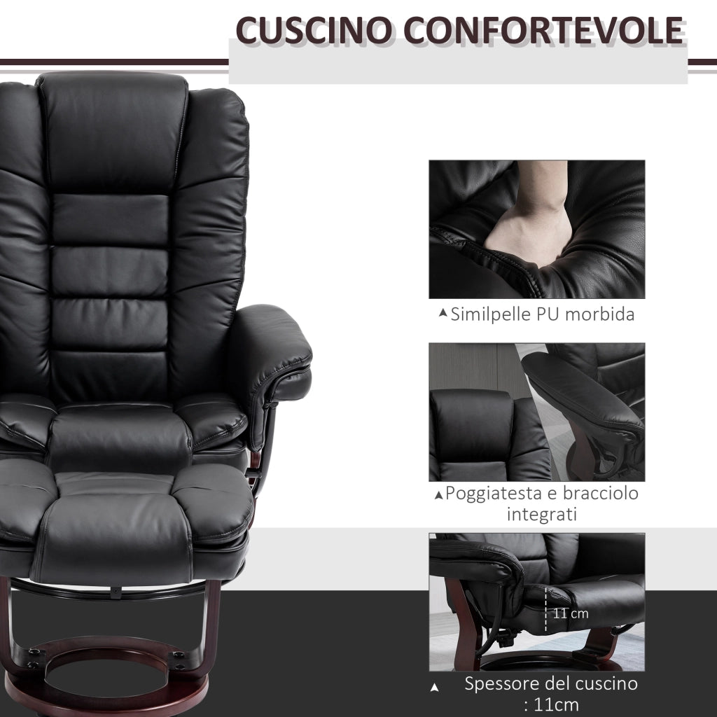 Set Poltrona Relax e Pouf Poggiapiedi, Girevole a 360¡ã e Reclinabile, Similpelle PU