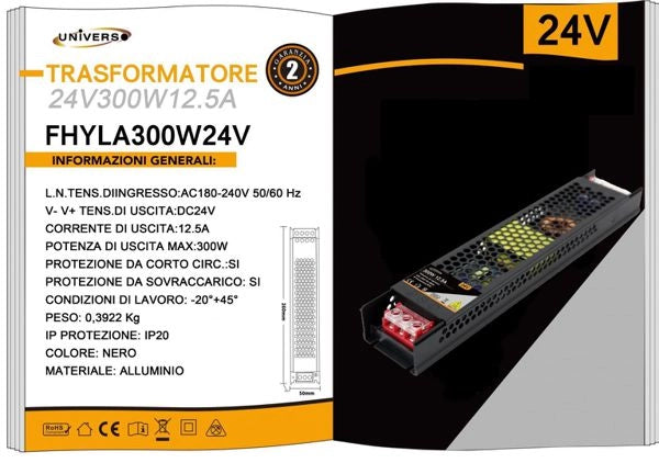 Alimentatore Trasformatore 24v 300w 12.5a 220v FHYLA200W24V