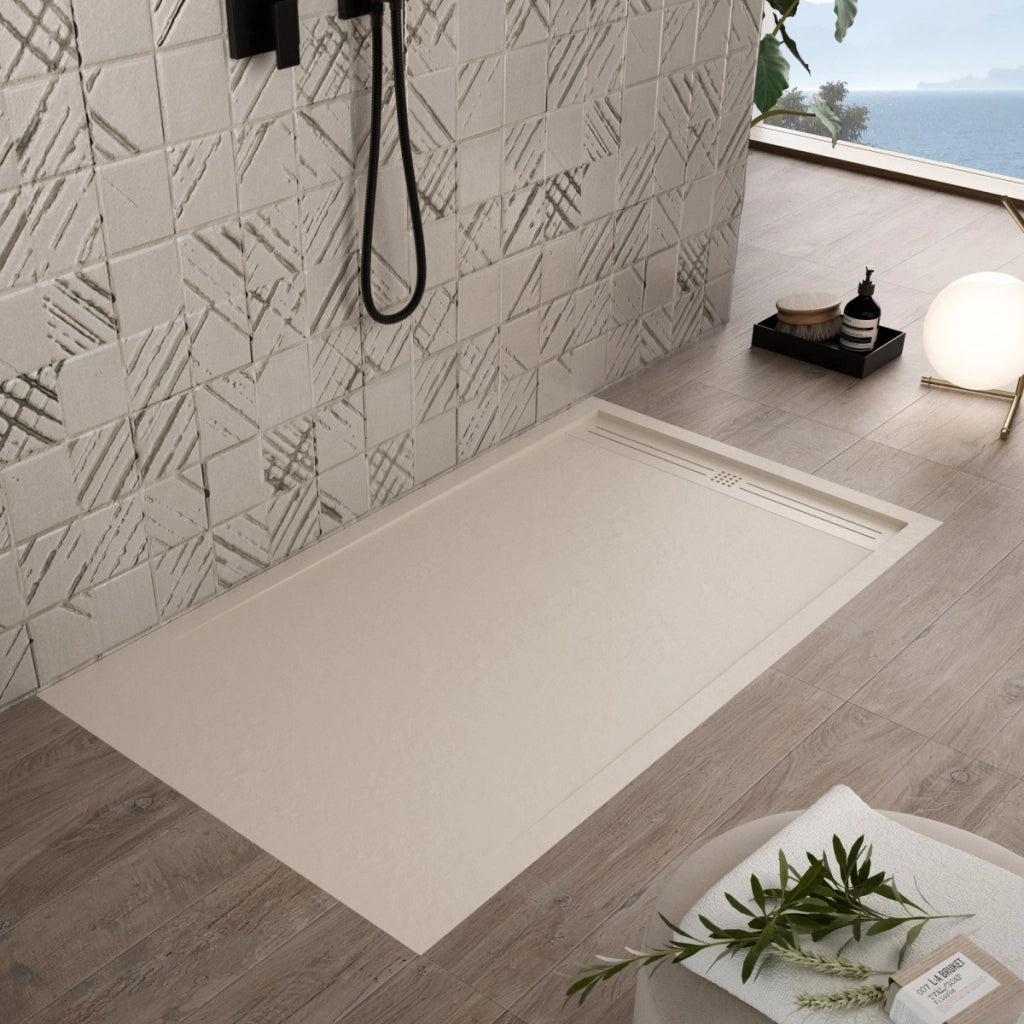 Piatto doccia in marmo resina crema pietra cemento grid, misura 90x150