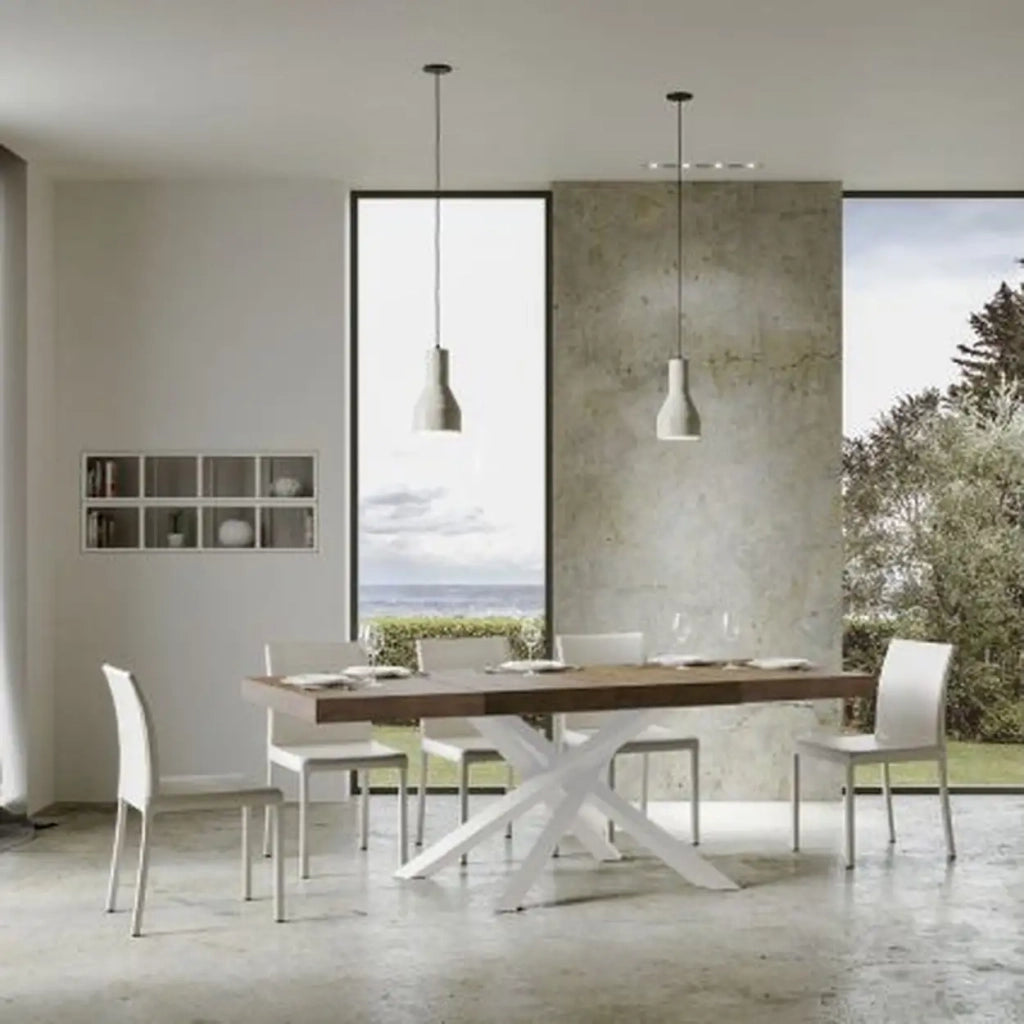 Tavolo allungabile 120/380x90 cm Volantis Premium colore noce gambe bianche