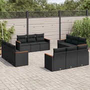 Set Divani da Giardino 12 pz con Cuscini Nero in Polyrattan