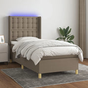 Letto a Molle con Materasso e LED Tortora 100x200cm in Tessuto 3139177