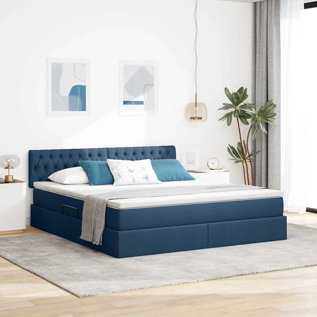 Letto con contenitore e LED con led Blu 180 x 200 cm Tessuto